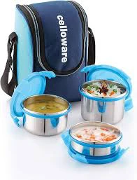 Cello Prime Steel 3 Bowl Lunch Box With Cover